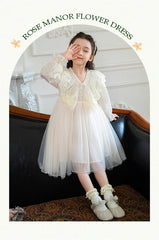 RM1231-06 فستان بناتي طبقات مزين باللولو والدانتيل