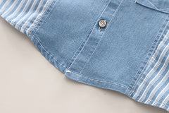 SSX220824-88 طقم جينز ولادي صيفي قطعتين ( قميص + شورت)