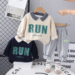 SSX220824-19 طقم ولادي شتوي تقيل مبطن فرو بالكامل قطعتين ( بلوزة + بنطلون)