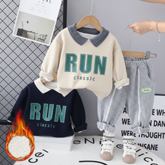 SSX220824-19 طقم ولادي شتوي تقيل مبطن فرو بالكامل قطعتين ( بلوزة + بنطلون)