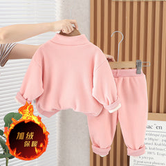 SSX220824-34 طقم بناتي أرنوب شتوي تقيل مبطن فرو بالكامل قطعتين ( بلوزة + بنطلون)