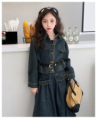 WZH191124-7 طقم جينز قطعتين ( جكيت + تنورة + حزام خصر)