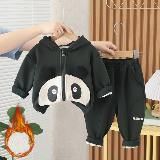 SSX220824-22 طقم باندا ولادي شتوي تقيل مبطن فرو بالكامل قطعتين ( جكيت + بنطلون)