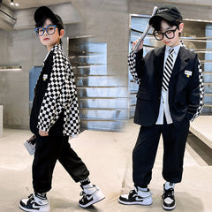 RM1227-14 بدلة الشطرنج 4 قطع ( جكيت + قميص + جرافة + بنطلون)