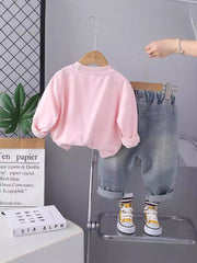 SSN040924-40 طقم بناتي جينز قطعتين ربيعي خريفي ( بلوزة + بنطلون جينز )