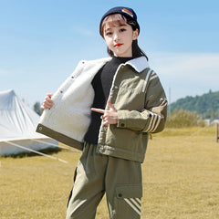 HBC040924-2 طقم بناتي شتوي مبطن فرو بالكامل قطعتين ( جكيت + بنطلون )