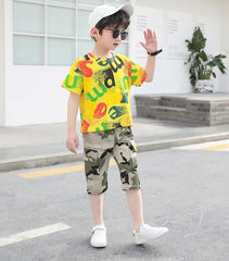 SS-2333B طقم ولادي كتان جيشي + بلوز قطنية