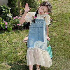 RM150424-34 فستان جينز بناتي مع قميص