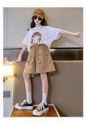 FU14042024-40 طقم بناتي صيفي قطعتين ( بلوزة + شورت)