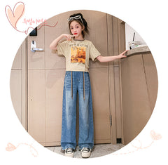 FU14042024-17 طقم بناتي قطعتين ( بلوزة + بنطلون جينز)