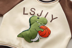 SSX220824-146 بدلة ديناصور قطن اصلي 100% قطعتين ( بلوزة + بنطلون )