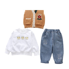 SSX220824-162 طقم 3 قطع ( فست صوف + بلوزة قطنية + بنطلون جينز)