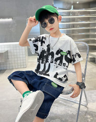 FU14042024-13 طقم ولادي قطعتين ( بلوزة + بنطلون)