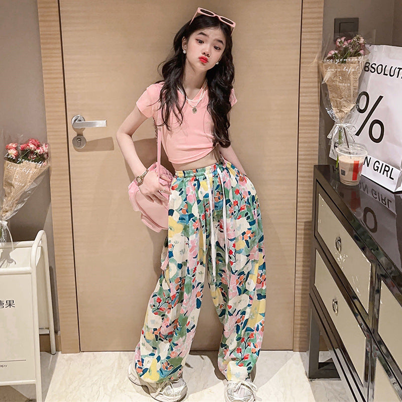 RM150424-12 طقم صيفي بناتي قطعتين ( بلوزة + بنطلون )