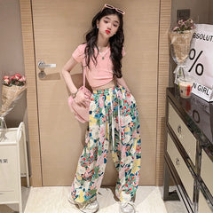 RM150424-12 طقم صيفي بناتي قطعتين ( بلوزة + بنطلون )