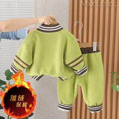 SSX220824-40 طقم ولادي شتوي تقيل مبطن فرو بالكامل قطعتين ( جكيت+ بنطلون)