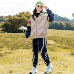 HBC040924-11 طقم بناتي شتوي مخمل مبطن فرو بالكامل بجي قطعتين ( جكيت + بنطلون)