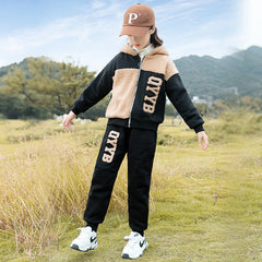 HBC040924-5 طقم بناتي شتوي تقيل مبطن فرو قطعتين ( جكيت + بنطلون)