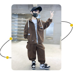 WZ261124-5 ترينج ولادي قطن ربيعي خريفي قطعتين ( جكيت + بنطلون)