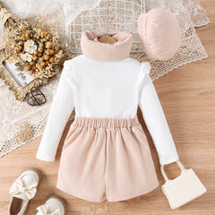 EU120424-19 طقم بناتي 4 قطع ( بلوزة + شورت + طاقية + لفحة)