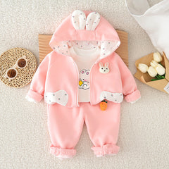 SSN040924-58 طقم بناتي قطن تقيل خريفي ربيعي 3 قطع ( جكيت + بلوزة+ بنطلون)