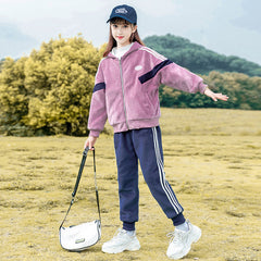 HBC040924-12 طقم شتوي مخمل ومبطن فرو بالكامل قطعتين ( جكيت + بنطلون)