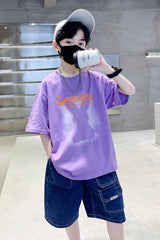 FU14042024-66 طقم ولادي صيفي قعطتين ( بلوز + بنطلون جينز)