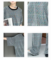 RM150424-32 طقم بناتي بلمع مزين بالبرق قطعتين ( بلوزة + بنطلون)