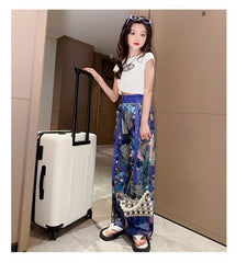 FU14042024-18 طقم بناتي صيفي قطعتين ( بلوزة + بنطلون)