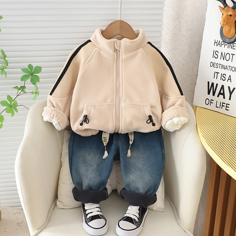 SSN040924-14 طقم شتوي تقيل مبطن بالكامل ( جكيت + بنطلون جينز مبطن )