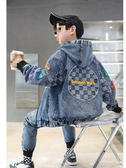 RM1227-01 طقم جينز تقيل ولادي قطعتني ( جكيت + بنطلون)