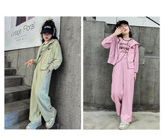 RM150424-3 طقم بناتي سبورت 3 قطع ( بلوزة + جكيت + بنطلون)