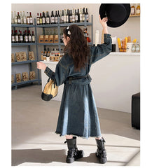 WZH191124-7 طقم جينز قطعتين ( جكيت + تنورة + حزام خصر)