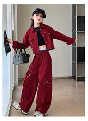 WZH191124-42 طقم جينز قطعتين ( جكيت + بنطلون)