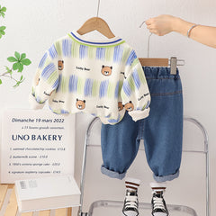 RM0608-20 طقم ولادي قطعتين ( بلوزة قطنية + بنطلون جينز )