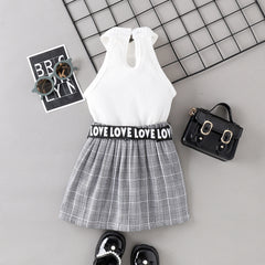 EU120424-5 طقم بناتي قطعتين (بلوزة + تنورة + حزام خصر مع حقيبة كروهات)