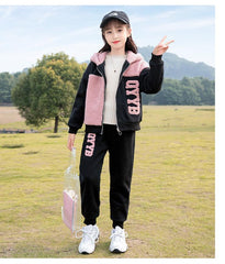 HBC040924-5 طقم بناتي شتوي تقيل مبطن فرو قطعتين ( جكيت + بنطلون)