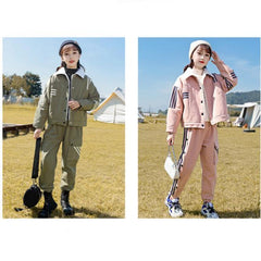 HBC040924-2 طقم بناتي شتوي مبطن فرو بالكامل قطعتين ( جكيت + بنطلون )