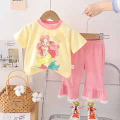 SSN040924-31 طقم بناتي صيفي قطني قطعتين ( بلوزة + بنطلون)