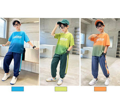 WZS040924-9 طقم ولادي صيفي قطني قطعتين (بلوزة + بنطلون)