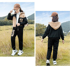 HBC040924-5 طقم بناتي شتوي تقيل مبطن فرو قطعتين ( جكيت + بنطلون)