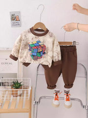 SSN040924-41 طقم ولادي بنايت خريفي ربيعي قطن دافي قطعتين ( بلوزة + بنطلون)