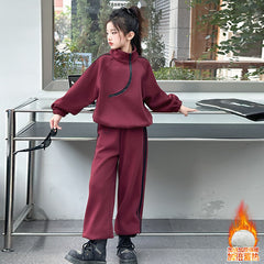 WZH191124-19 بدلة قطن تقيل شتوي ومبطنة من الداخل بالكامل فرو قطعتين ( بلوزة + بنطلون)