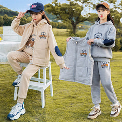 HBC040924-8 طقم بناتي شتوي مبطن فرو بالكامل 3 قطع ( بلوزة + فست + بنطلون)