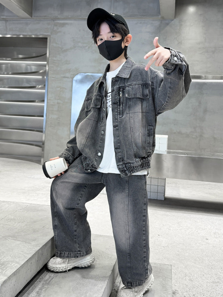 WZH301124-34 طقم ولادي جينز قطعتين ( جكيت + بنطلون)