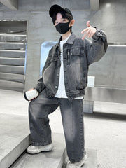 WZH301124-34 طقم ولادي جينز قطعتين ( جكيت + بنطلون)