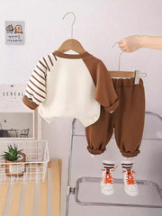 SSN040924-43 طقم ولادي قطن دافي خريفي ربيعي قطعتين (بلوزة + بنطلون )