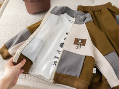 SSX220824-121 بدلة 3 قطع قطن  خريفي ربيعي دافي ( بلوزة + جكيت + بنطلون)