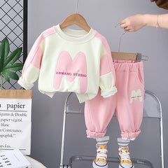 SSN040924-42  طقم ولادي قطن دافي خريفي ربيعي قطعتين (بلوزة + بنطلون )