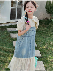 RM150424-34 فستان جينز بناتي مع قميص